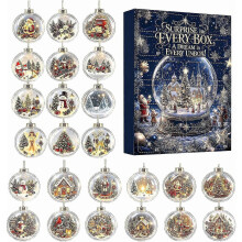 Χριστουγεννιάτικο Ημερολόγιο Advent Box Blind, Ρετρό Στρογγυλά 2D Ακρυλικά Στολίδ