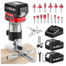 Avhrit Défonceuse Compacte Sans Fil 21V, Moteur Brushless 33000 tr/min, Lot de 2 Batteries 4.0Ah et 15 Fraises pour Travail du Bois