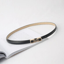 Ceinture en similicuir pour femme, fine et réglable avec boucle dorée, Noir, 105 cm