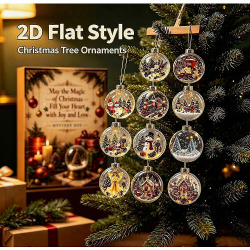 Χριστουγεννιάτικο Ημερολόγιο Advent Box Blind, Ρετρό Στρογγυλά 2D Ακρυλικά Στολίδ 2