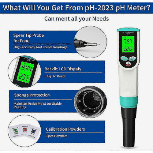 Waterproof Digital pH Meter with ATC Food Grade High Accuracy pH/Temperature Probe 2