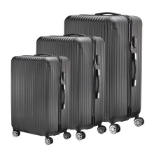 Rosahqnda Lot de 3 valises, légères et résistantes, compartiments internes, roues silencieuses, Noir-A