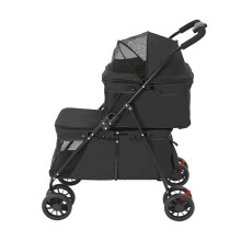 Poussette pour animaux à 2 étages, pliable avec 4 roues et freins, noir, pour chiens et chats