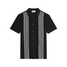 (M, Black) Ben Sherman Mens Birdseye Stripe Button-Up Short Sleeve Polo Shirt