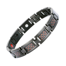 Herenarmband met schakels, gemaakt van titaniumstaal en koolstofvezel, zwart met rode vezels, een stijlvol en duurzaam polssi