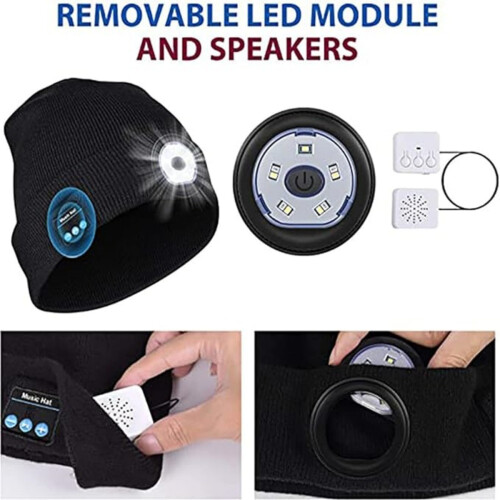 Φωτιζόμενο σκουφάκι Bluetooth LED, επαναφορτιζόμενο μουσικό καπέλο Bluetooth 5 2