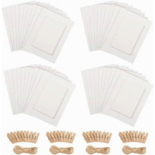 Guirlande photo 40 pièces en papier, cadres photo 10 x 15 cm blancs avec 40 pinces en bois et 4 cordes de chanvre, pour suspendre des photos de 15 c