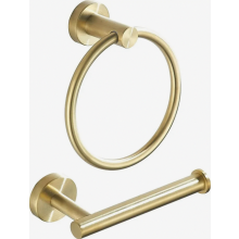 Toilet Paper Holder and Towel Ring Set, Brushed Gold Bathroom Hardware, Stainless Steel Wall Mounted Accessory Kit, 2 Piece Set