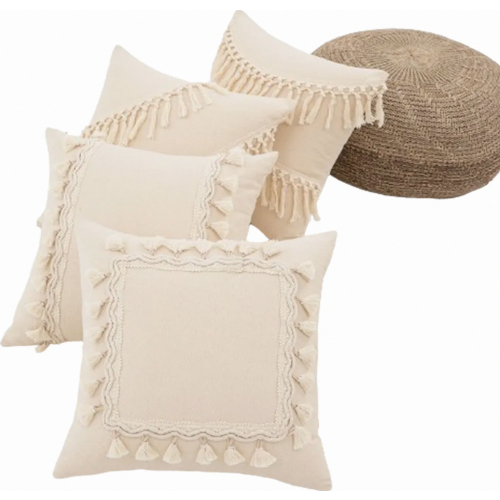 4 Καλύμματα Μαξιλαριών με Φούντες 45x45εκ. Boho Διακόσμηση για Καν