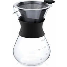 Handmatig filterkoffieapparaat van roestvrij staal met permanent glazen filter (400 ml) Zwart