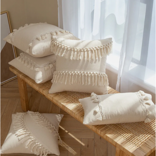 4 Καλύμματα Μαξιλαριών με Φούντες 45x45εκ. Boho Διακόσμηση για Καν 1