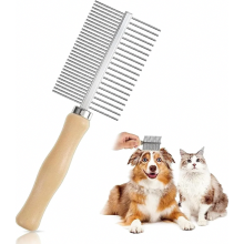 Hondenkam, kattenkam, honden- en kattenborstel geschikt voor middellang tot lang haar, houten dubbele kam met afgeronde metalen tanden, kamborstel voo