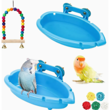 Set van 2 vogelbadjes voor kooien, parkieten, badkuipen, vogeldouches, accessoires voor het baden in vogelkooien met parkietenschommel en rotan ballet