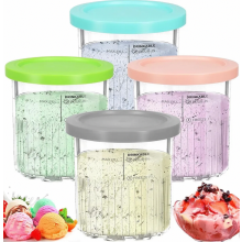 Creami Deluxe 4 Pack Replacement Containers with Lids, Dishwasher Safe Ice Cream Maker Pints, Gray Pink Blue Green