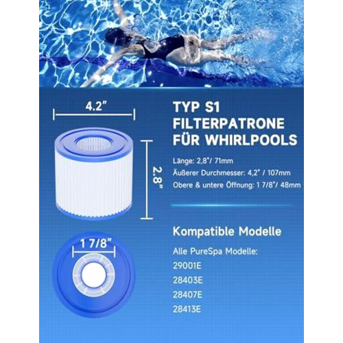 Φίλτρο πισίνας S1, συμβατό με το φίλτρο υδρομασάζ PureSpa για 11692 2900 2