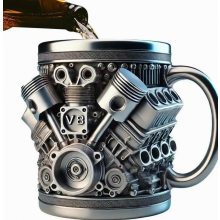 Gepersonaliseerde roestvrijstalen mok - V8-motordesign, 295 ml, handgemaakt, robuust en stijlvol, perfect voor autoliefhebbers, als koffiemok of verja
