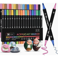 Acrylverfmarkers, 36 kleuren, dubbelzijdige markers voor stenen, waterbestendige markers voor cadeaubonnen, hout, glas, keramiek en knutselwerk.