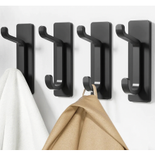 Self Adhesive Hooks Ultra Strong Holds Up to 6 kg, Rust Resistant Metal Door and Towel Hooks, Matte Black Shower Hooks No Drilling