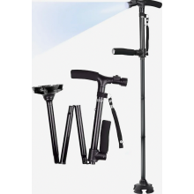 Foldable Walking Cane with LED Light, Adjustable Height Cane for Men and Women, Side Handle Support for Seniors