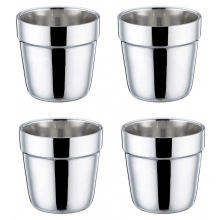 Espressokopjes, set van 4, roestvrij staal, dikwandig, dubbelwandig, drinkkopjes, theekopjes, koffiekopjes, set voor thuis, feestjes of kamperen, onbr