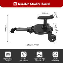 Planche de poussette 2-en-1 universelle, avec siège amovible, noir, supporte 25kg, pour enfants 3-7 ans