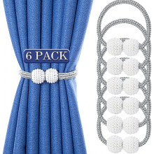 Attaches magnétiques pour rideaux avec cordon, lot de 6, gris, pour décoration de la maison et du bureau