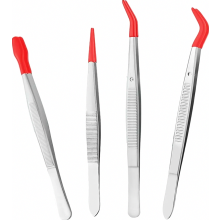 Rubber-Tipped Tweezers Set, 4-Piece Straight and Flat Tip Tweezers, Long Curved Precision Tweezers for Crafts, Stamping, Beading, Jewelry