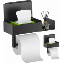 Toilet Paper Holder Without Drilling with Wet Wipes Box and Shelf, Stainless Steel Anti Fingerprint Wall Mounted Bathroom Toilet Roll Hold