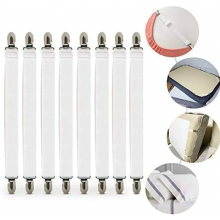 Verstelbare lakenspanners, 8 stuks, elastische lakenspanners, wit, lakenspanners met metalen clips, voor lakens, matrassen en strijkplanken