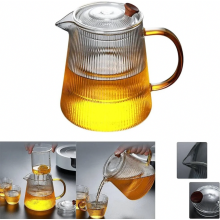 Tetera de vidrio rayado con asa, resistente al calor, 1000 ml.