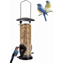 Vogelvoeder met 2 voederplanken, geschikt voor gebruik het hele jaar door, met een stevige transparante buis van 21,5 cm, hangende vogelvoeder.