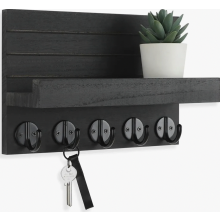 Wall Key Holder with Shelf, Decorative Key and Mail Organizer with Large Hooks for Bags, Coats and Umbrellas, Paulownia Wood Key Rack with