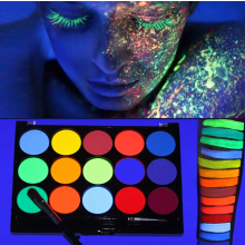 Fluorescent Body Paint, 15 Colors with Brush, Neon Glow Water-Based Body and Face Painting Set for Parties, Halloween, Cosplay and Festiva