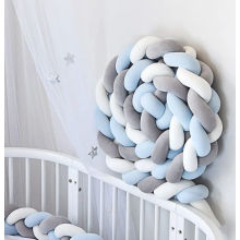 Braided Bed Bumper 200cm Crib Braid Cushion Long Baby Cot Guard Head Protector Draft Stopper Blue White Grey