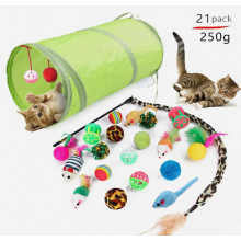 21-delige kattenspeelgoedset, kattentunnel, interactief kattenspeelgoed voor kittens, verenspeelgoed, kattenballen, speelgoedmuisjes