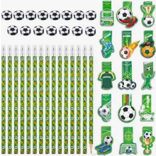 15 magnetische voetbalbladwijzers met 24 potloden en 24 gummen, feestartikelen voor een voetbalfeestje voor jongens, schoolaltaar F