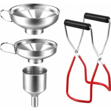 Lot de 4 entonnoirs en acier inoxydable avec poignées pour confitures, entonnoir de remplissage pour bocaux, pince de mise en conserve pour transpor