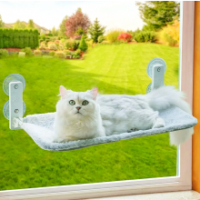 MEWOOFUN Kattenhangmat Raamzitje voor Katten 54x30cm Opvouwbaar Kattenbed voor aan het Raam met Stevige Zuignappen tot 18kg, Grijs