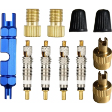 Kit de 11 pièces pour valve de vélo : adaptateur de valve, tiges de valve, clé de valve et capuchons de protection pour vélos et VTT