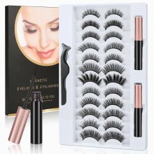 Magnetic Eyelashes Set with Liquid Eyeliner, 3D Thick Long Fluffy False Lashes, Natural Look, Waterproof, Reusable, Includes Tweezers, 12