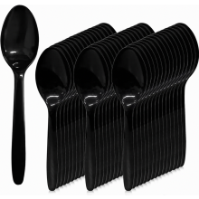 Zwart plastic bestek - 100 wegwerpbare plastic lepels, 14,6 cm, dikke matte handgreep, veilig en stabiel - ideaal voor verjaardagen, barbecues en brui