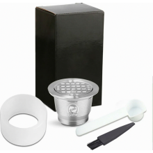 Wiederverwendbare Kaffeekapsel aus Edelstahl mit Bürste, Löffel und Pulverpressring für Nespresso, nachfüllbar, robust, spülmaschinengeeignet