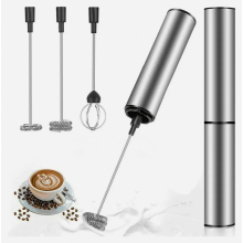 Elektrische melkopschuimer, oplaadbaar, USB en mini handmixer met dubbele garde, roestvrijstalen mixer