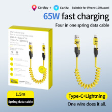 4-in-1 multi-oplaadkabel, 65W USB-C en 27W Lightning snelladen, extra lang (1,5 m), compatibel met iPhone 16, 15,
