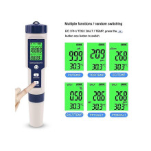 Digitale 5-in-1 zoutgehaltemeter voor zout water, zeer nauwkeurige IP67 waterdichte meter met helder LCD-display
