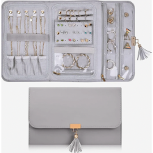 Organisateur de bijoux en cuir pliable pour voyage 28 x 17,6 cm, pochette de rangement portable pour bagues, boucles d’oreilles et colliers