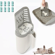 2-in-1 kattenbakschep, kattenbakschep met opvangbak en tussenschot, knoeivrije 2-in-1 kattenbakschep, verwijderbare schep voor kattenbakvulling met tu
