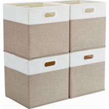 Aufbewahrungsbox 25 x 25 x 25 cm aus Stoff, faltbar, für Kleidung, Spielzeug und Körbe, Helles Khaki-Beige, 4er-Set