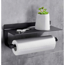 Keukenrolhouder, wandmontage voor keukenpapierrollen, keukenrolhouder met ruime dispenser, boren niet nodig, voor keuken en badkamer (zwart)