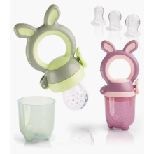 Baby Bunny Fruit Feeders + 6 siliconen speentjes in 3 maten + 1 babytandenborstel | BPA-vrije fopspenen | Bijtring voor fruit, groenten en gepureerd v